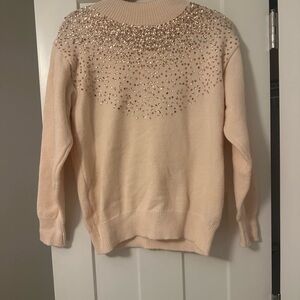 Listicle Peach Sweater with Sequin Stardust Pattern
